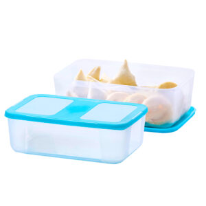 Varmora | Air-Tight Plastic Freezer / Fridge Containers | Set of 2 | Transparent With Blue Lid | Food-Grade Material | Stackable Design | FDA Approved & BPA-Free | 1800 ML