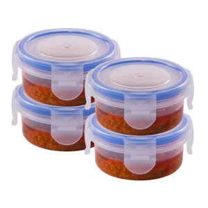 Varmora Clamp It | Transparent Round Plastic Container | Set of 4 – 100 ML. | Air-Tight Lid | Stackable & BPA Free | Food-Grade Material